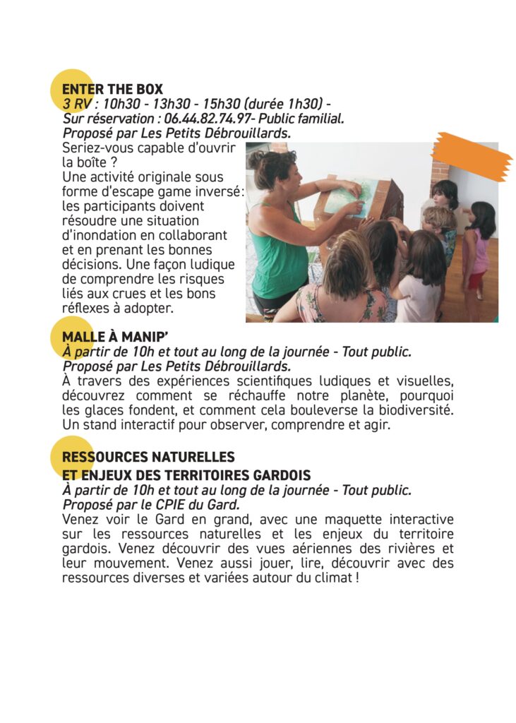 Programmes des animations des journées du climat au pôle culturel et scientifique de Rochebelle à Alès